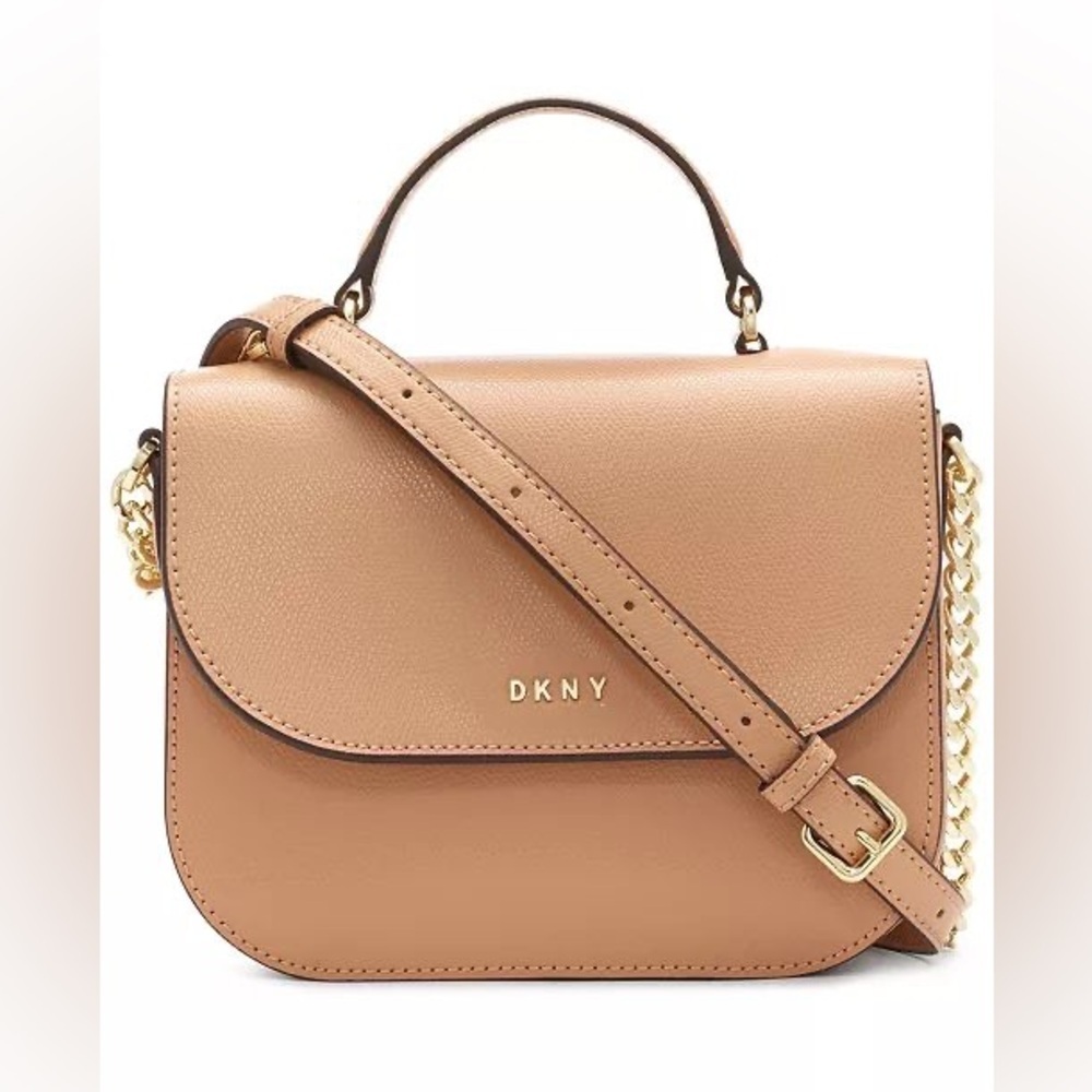 DKNY NWT Felicia Large Top Handle Leather‎ Crossbody Bag Tan Cocktail Wedding